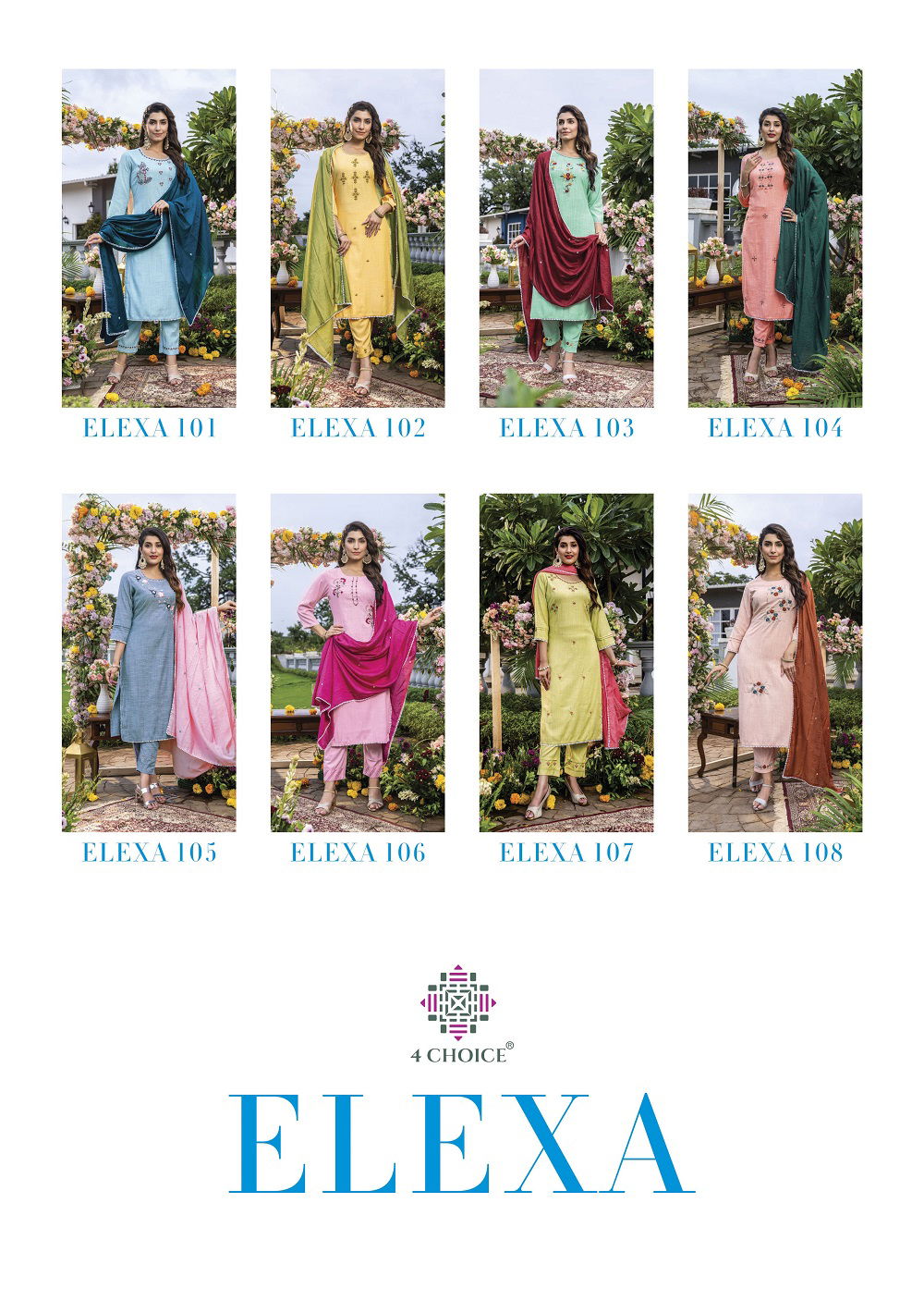 4 Choice Elexa Printed Viscose Kurti Pant With Dupatta Collection
